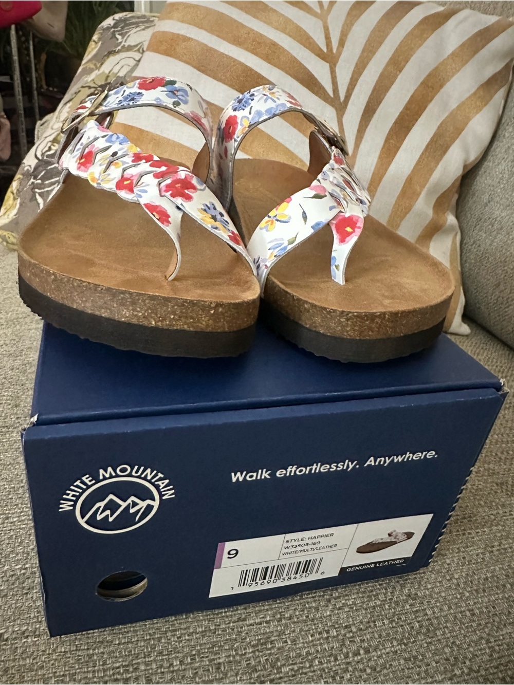 White Mountain Happier Floral Leather Footbed Sandals Size 9 Comfort Slides NEW - Picture 9 of 15